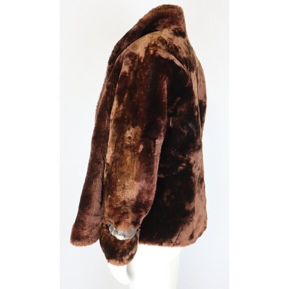 VINTAGE WOMEN S BROWN PLUSH FAUX FUR COAT - SIZE S - Picture 4 of 9